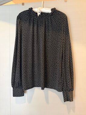 Adrianna Papell Black Micro-Print Long-Sleeve Blouse